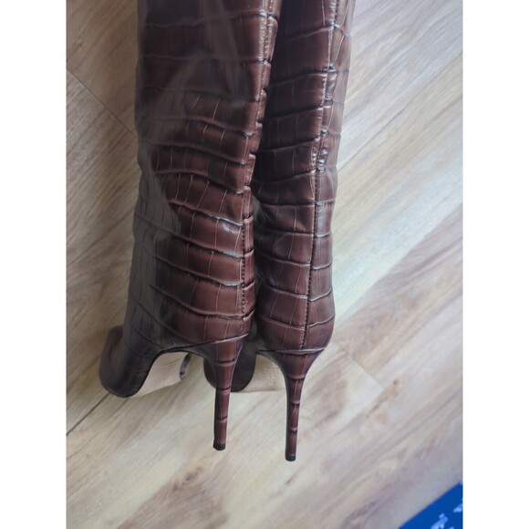 Schutz Maryana Crocodile Embossed Leather Stiletto Heel Boots Womens 8.5 - Picture 7 of 13